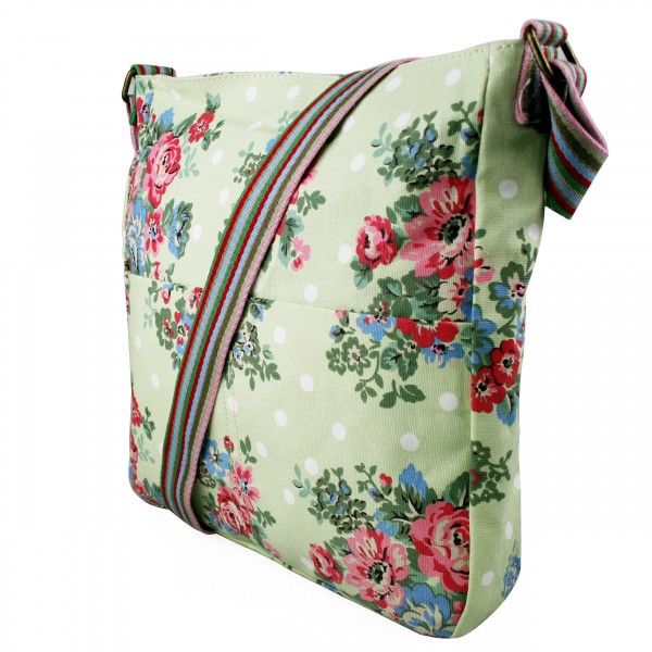 L1104F - Miss Lulu Canvas Square Bag Flower Polka Dot - Green